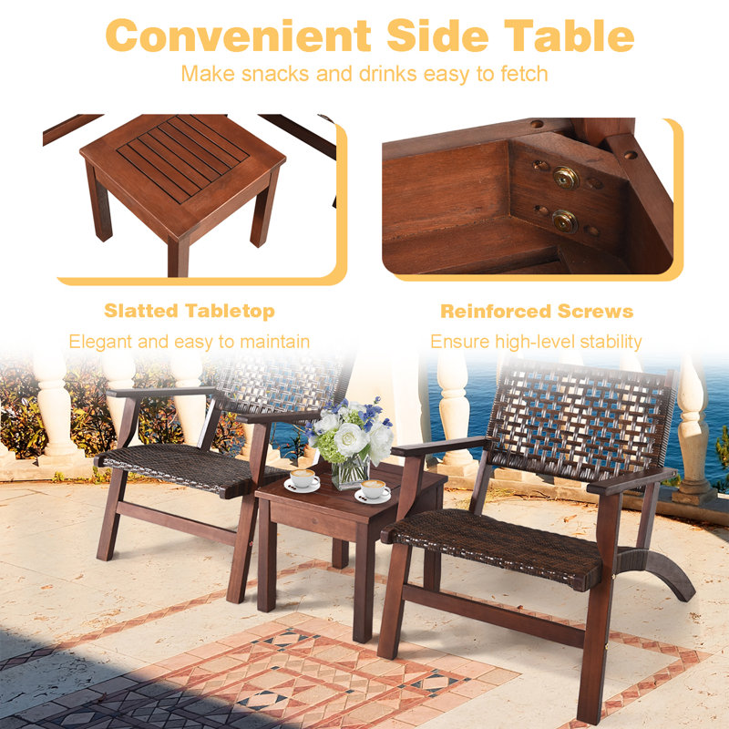 Steelside™ Sadie Outdoor 3 Pieces Patio Rattan Furniture Set & Reviews